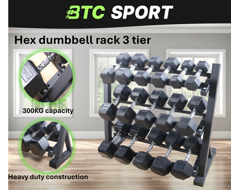 Dumbbell Rack Storage Stand Hex Weight Heavy Duty 3 Tier Wide Home Gym Fitness