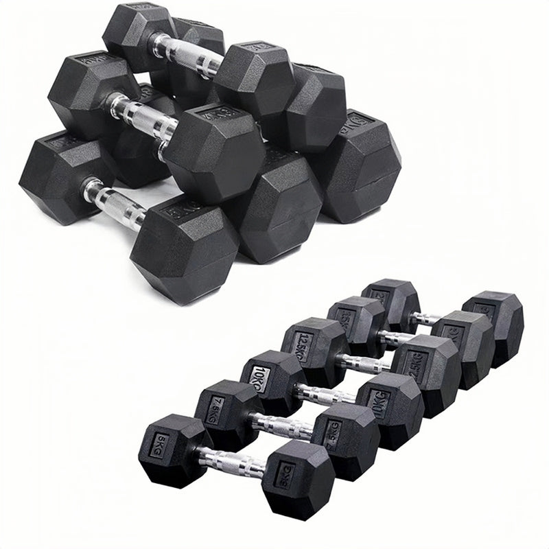 Pairs of Hex Dumbbell Set Rubber Coated Weights Home Gym