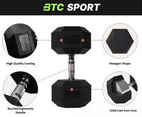 Pairs of Hex Dumbbell Set Rubber Coated Weights Home Gym