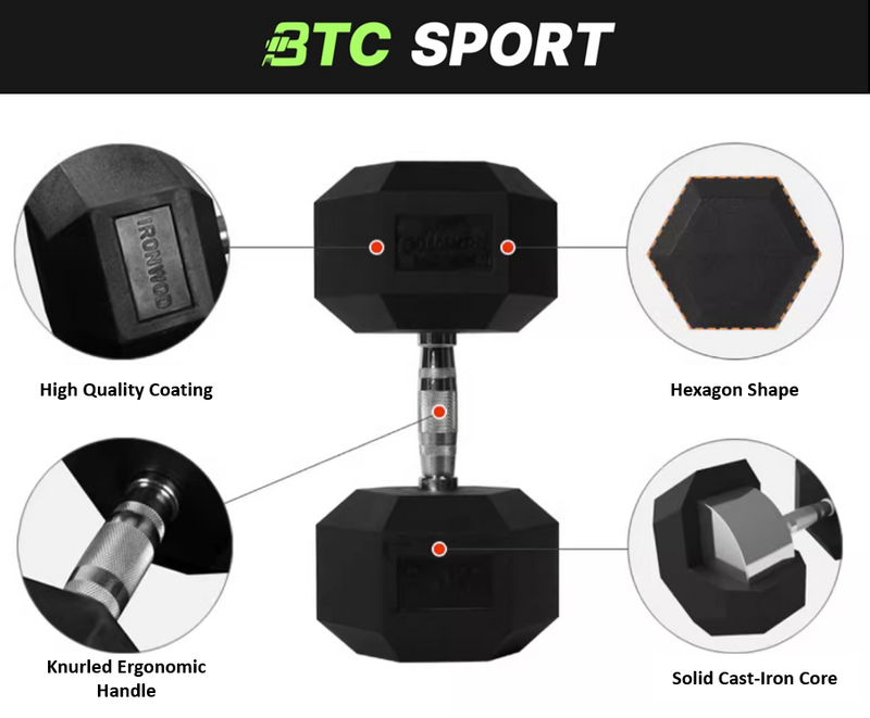 Pairs of Hex Dumbbell Set Rubber Coated Weights Home Gym