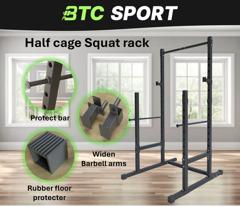 BTC SPORT Half Cage Squat Rack Adjustable Barbell Rack Weightlifting Heavy Duty