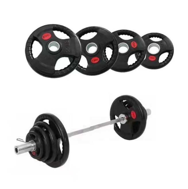 Rubber Tri-Grip Olympic Weight Plates Durable Design for Home & Commercial Gyms, 2.5kg, 5kg, 7.5kg, and 10kg Pairs