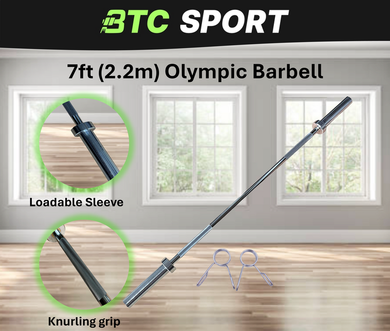 BTC SPORT 7.2ft (2.2m) Straight Olympic barbell 20kg Weightlifting Strength Training Gym