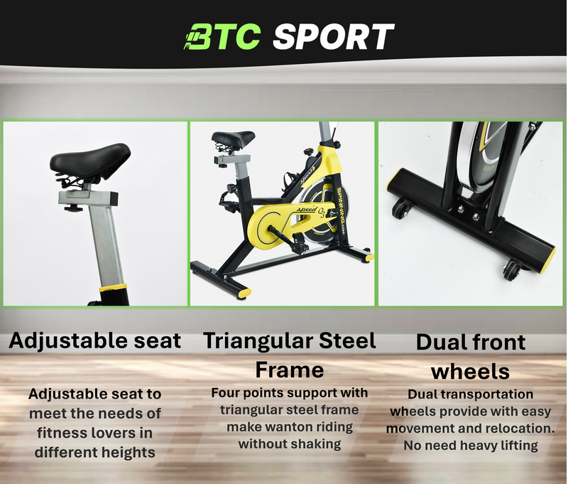 BTC SPORT Spin Bike Flywheel Exercise Bike Fitness Workout Cycling Big Bee