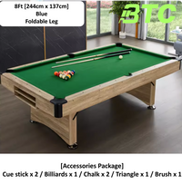 BTC 8ft Pool Table Billiards Foldable (Blue/Green) Accessories Free Wood Colour Frame