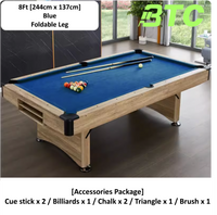 BTC 8ft Pool Table Billiards Foldable (Blue/Green) Accessories Free Wood Colour Frame