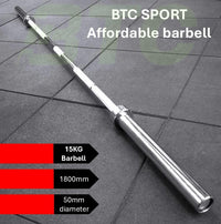 BTC SPORT 1.8m Olympic Size Barbell - Weightlifting Strength Training Gym Equipment