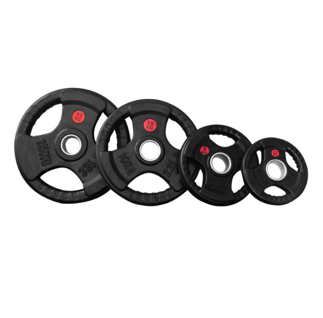 Rubber Tri-Grip Olympic Weight Plates Durable Design for Home & Commercial Gyms, 2.5kg, 5kg, 7.5kg, and 10kg Pairs